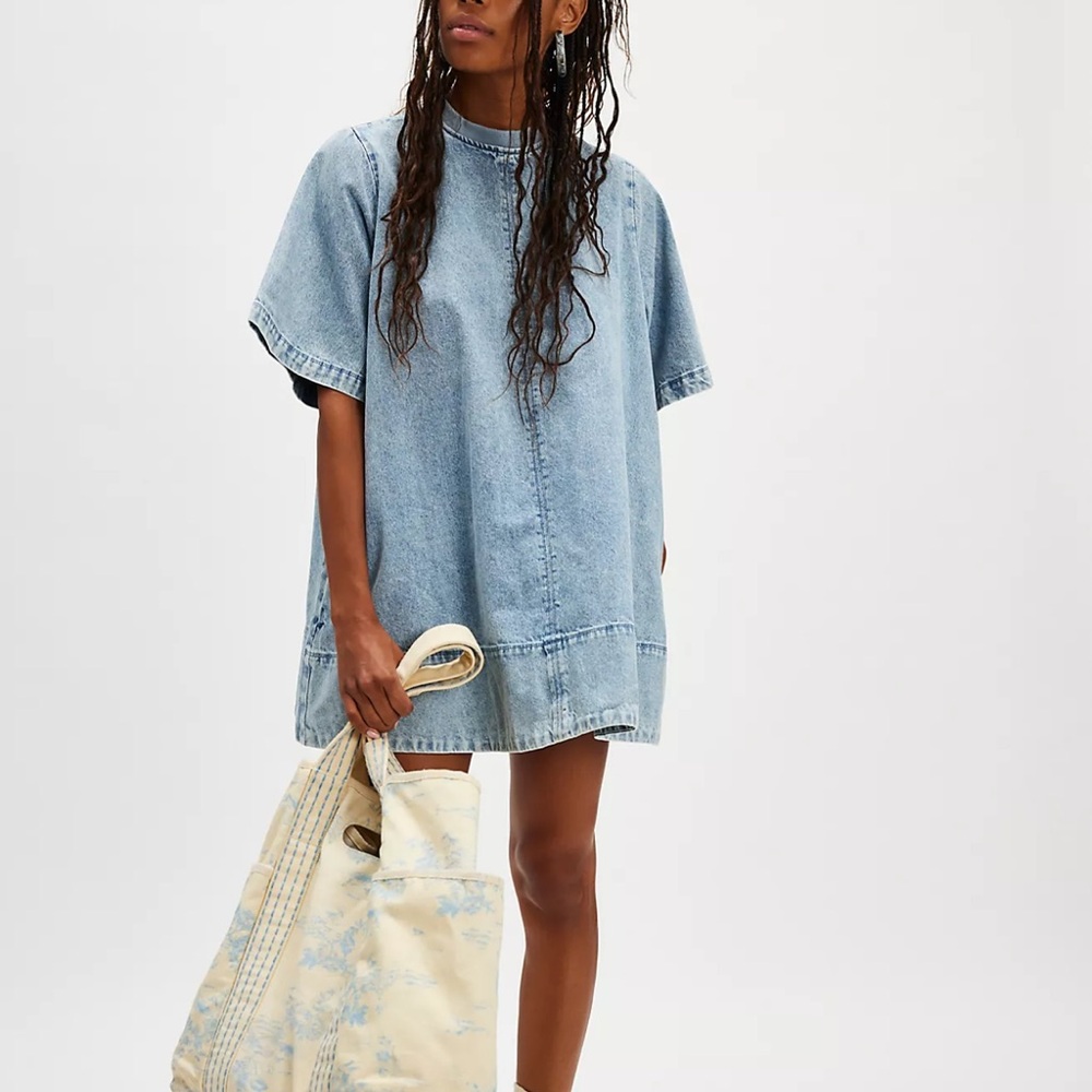 Free People Harlow Dress Denim Blue Small NWOT